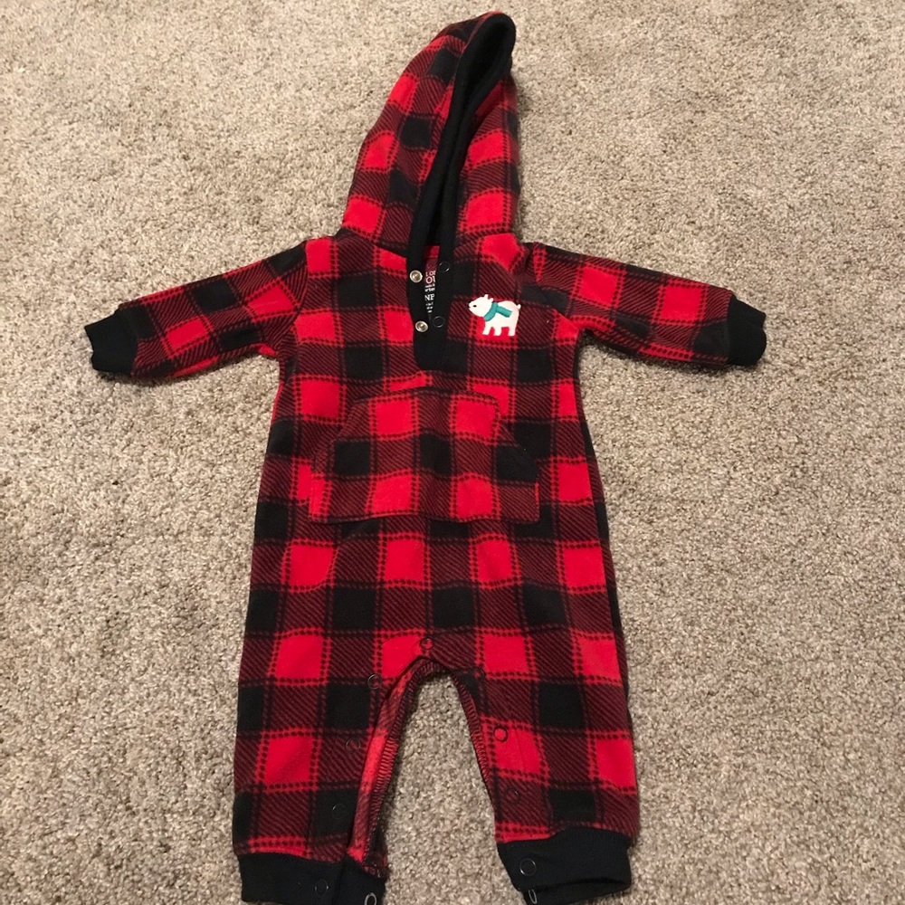 Christmas fleece onesie with hood for infant.